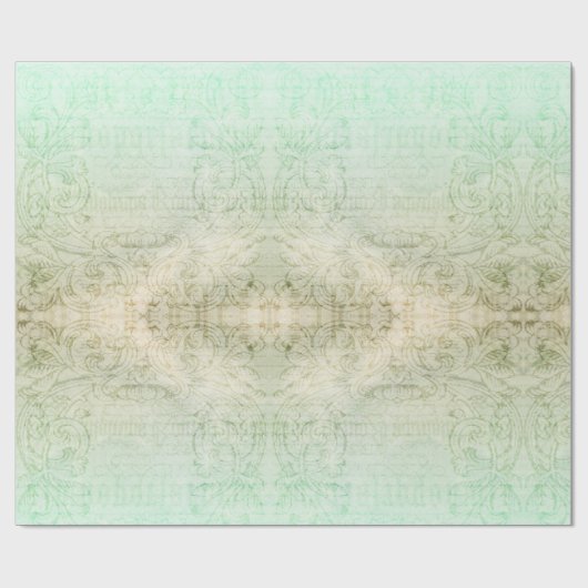 Victoriaans script bloemendamast muntcrème goud cadeaupapier (Vlak)