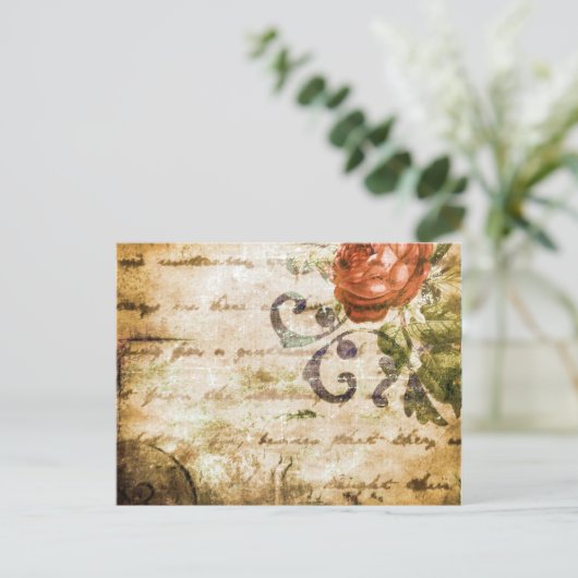   Victoriaans Sepia Roos Parchment Briefkaart (Staand voorkant)