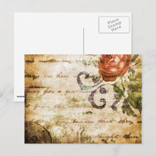   Victoriaans Sepia Roos Parchment Briefkaart (Voorkant / Achterkant)