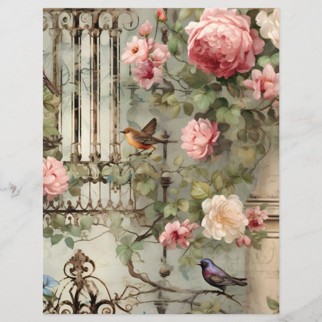 Victoriaans serene tuin scène scrapbook papier (Voorkant)