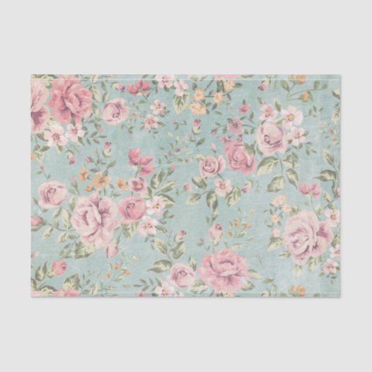  Victoriaans shabby chic bleek blauw florrood Tissuepapier (Voorkant)