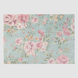 Victoriaans shabby chic bleek blauw florrood Tissuepapier