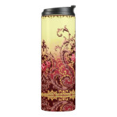 Victoriaans sierlijke bloemige  gouden rode kunst thermosbeker (Gedraaid links)