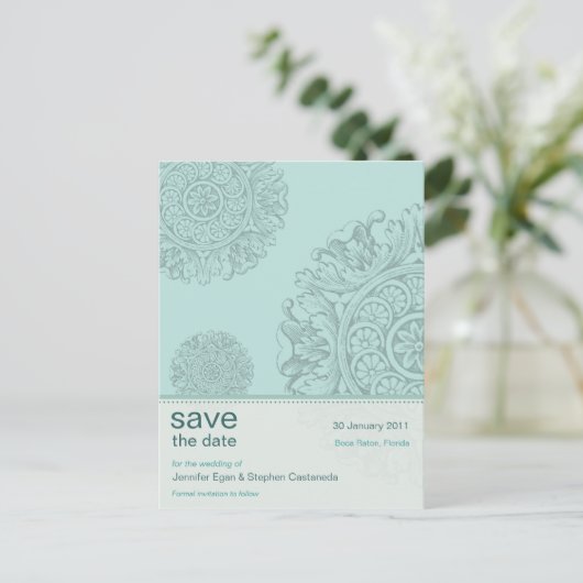 Victoriaans sierlijke Save the Date Briefkaart (Staand voorkant)