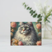 Victoriaans Silver Maine Coon Cat Briefkaart (Staand voorkant)
