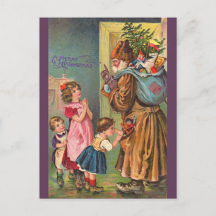 Victoriaans Sinterklaas en kinderen Vrolijk kerstf Feestdagenkaart
