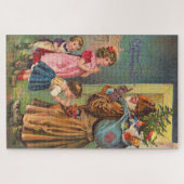 Victoriaans Sinterklaas en kinderen Vrolijk kerstf Legpuzzel (Horizontaal)