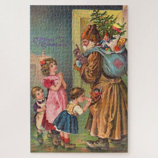 Victoriaans Sinterklaas en kinderen Vrolijk kerstf Legpuzzel (Verticaal)