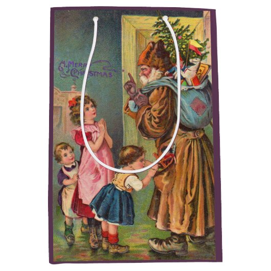 Victoriaans Sinterklaas en kinderen Vrolijk kerstf Medium Cadeauzakje (Voorkant)