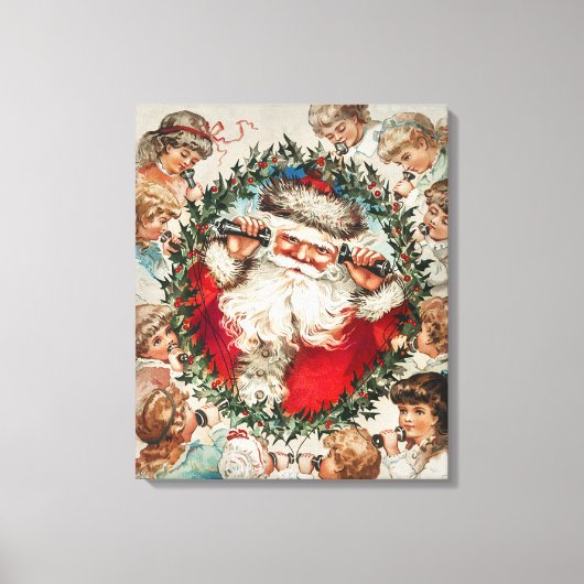 Victoriaans Sinterklaas op Telefoon met Kinderen Canvas Afdruk (Voorkant)
