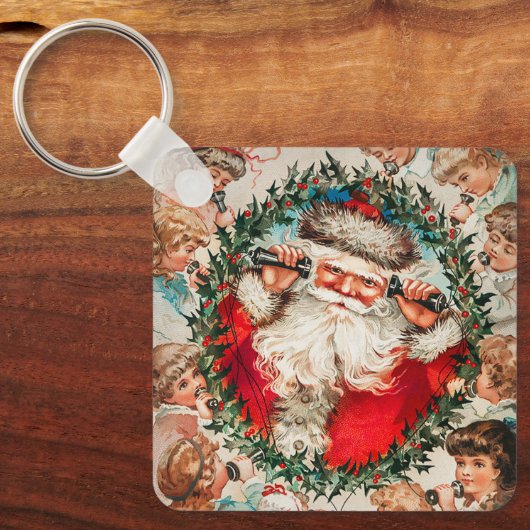 Victoriaans Sinterklaas op Telefoon met Kinderen Sleutelhanger (Voorkant)