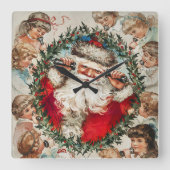 Victoriaans Sinterklaas op Telefoon met Kinderen Vierkante Klok (Voorkant)