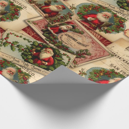 Victoriaans Sinterklaas Reclame Collage Cadeaupapier (Hoek)