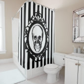 Victoriaans skull-cameo zwart/witte strepen afdruk douchegordijn (In situ)
