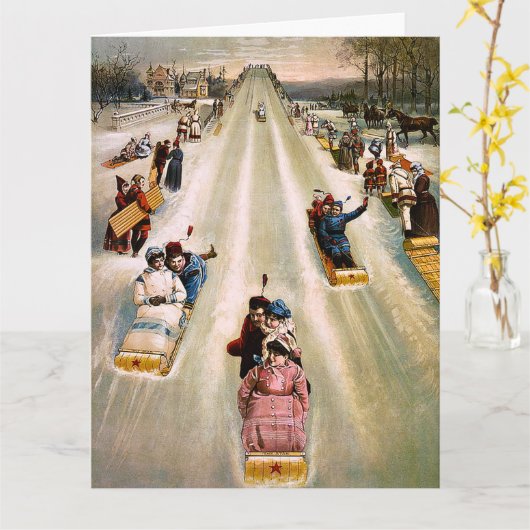 Victoriaans Slaping Hill Kerstmis Kaart (Gele Bloem)