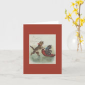 Victoriaans Sledding Cats Kerst Kaart (Gele Bloem)