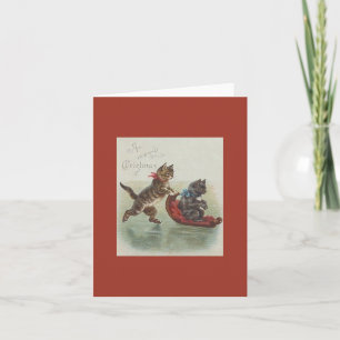Victoriaans Sledding Cats Kerst Kaart