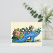 Victoriaans Slipper met Puppy en Roos Briefkaart (Staand voorkant)