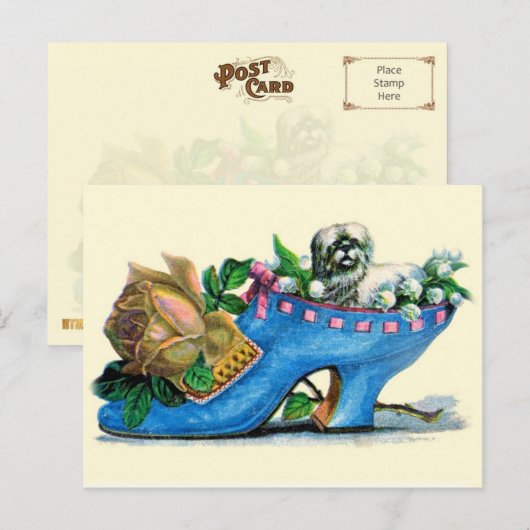 Victoriaans Slipper met Puppy en Roos Briefkaart (Voorkant / Achterkant)