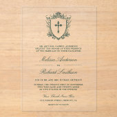 Victoriaans smaragdgroene katholieke bruiloft acryl uitnodigingen (Voorkant)