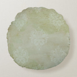  Victoriaans Smoky Green Faded Damask Rond Kussen