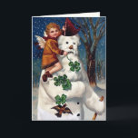 Victoriaans Sneeuwman Kerst Kaart<br><div class="desc">Victoriaans sneeuwman kerstkaart. Aangepaste gerestaureerde vintage afbeelding.</div>