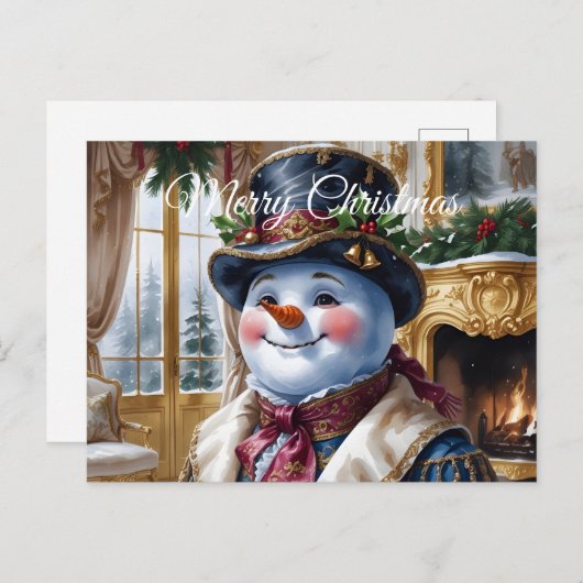 Victoriaans sneeuwman kerstontwerp feestdagenkaart (Voorkant / Achterkant)