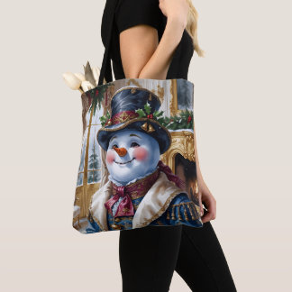 Victoriaans sneeuwman kerstontwerp tote bag