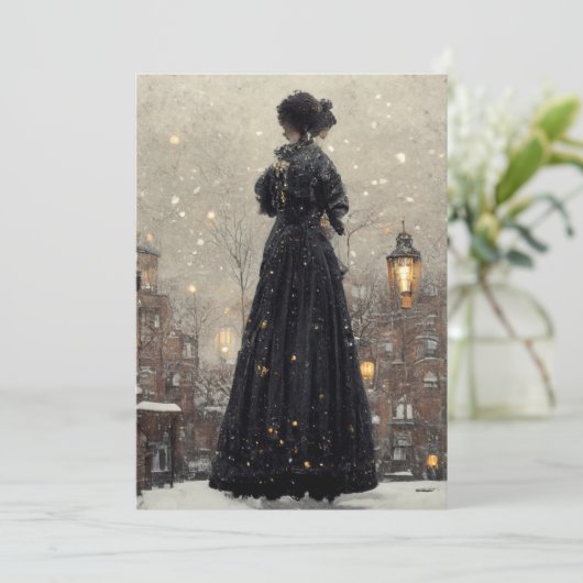 Victoriaans sneeuwscène bedankkaart (Staand voorkant)