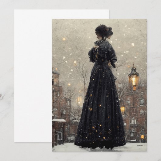 Victoriaans sneeuwscène bedankkaart (Voorkant / Achterkant)