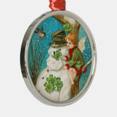 Victoriaans Snowman en Clover-kerstversiering Metalen Ornament (Rechts)