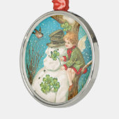 Victoriaans Snowman en Clover-kerstversiering Metalen Ornament (Links)