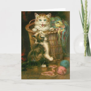 Victoriaans speelse Kittens Verjaardag Kaart