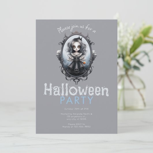 Victoriaans Spiegel en Gotische Meisje Halloween F Kaart (Staand voorkant)