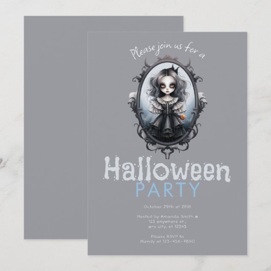 Victoriaans Spiegel en Gotische Meisje Halloween F Kaart (Voorkant / Achterkant)