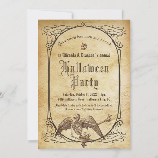  Victoriaans Spiegel Gotisch Skelet Halloween Kaart (Voorkant)