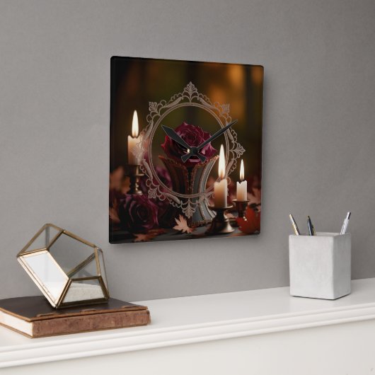  Victoriaans Spiegel Paarse Roos Kaarslicht Vierkante Klok (Kantoor)