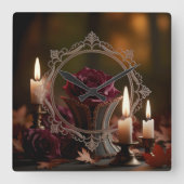  Victoriaans Spiegel Paarse Roos Kaarslicht Vierkante Klok (Voorkant)