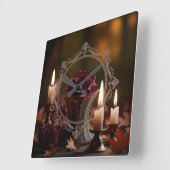  Victoriaans Spiegel Paarse Roos Kaarslicht Vierkante Klok (Hoek)