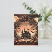 Victoriaans spookhuis gothic Happy Halloween Feestdagenkaart (Staand voorkant)