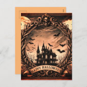 Victoriaans spookhuis gothic Happy Halloween Feestdagenkaart (Voorkant / Achterkant)