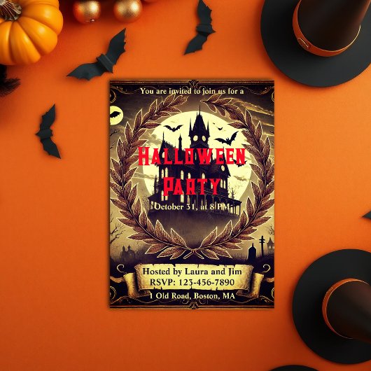 Victoriaans spookhuis Halloween-feest Kaart