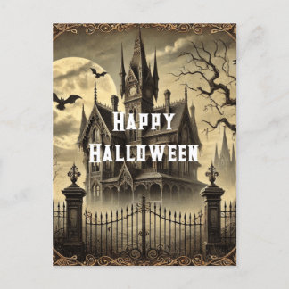 Victoriaans spookhuis Happy Halloween Feestdagenkaart