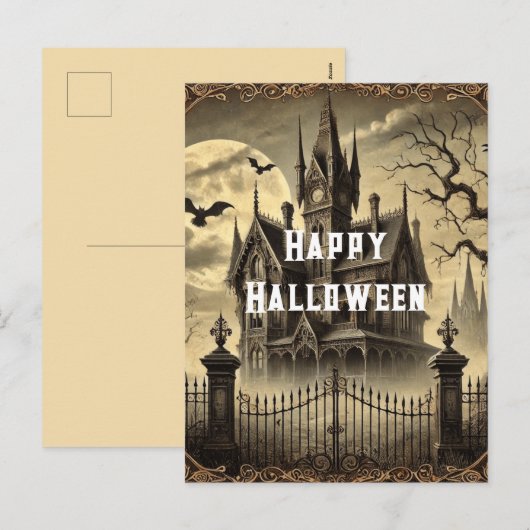 Victoriaans  spookhuis Happy Halloween Feestdagenkaart (Voorkant / Achterkant)