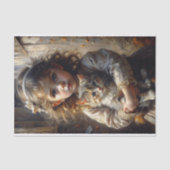 Victoriaans sproeten meisje met kitten decoupage tissuepapier (Voorkant)