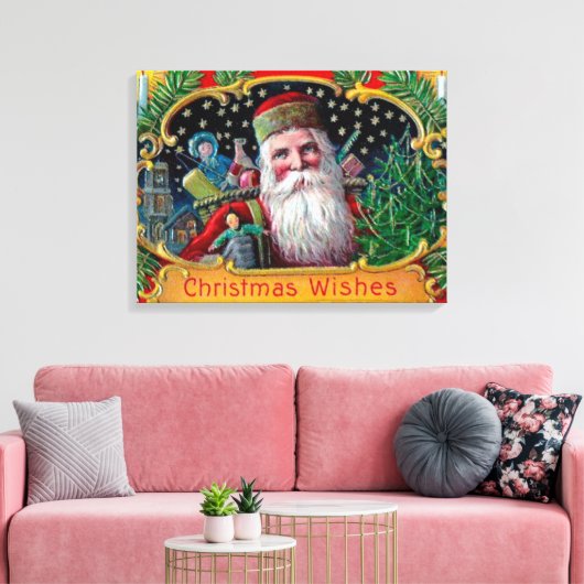 Victoriaans St. Nick met gouden sterren en speelgo Canvas Afdruk (Insitu (Woonkamer))