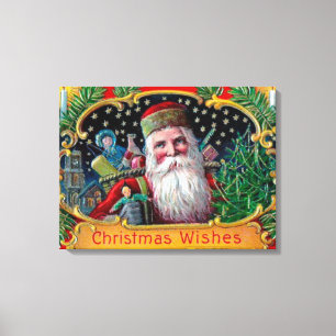 Victoriaans St. Nick met gouden sterren en speelgo Canvas Afdruk