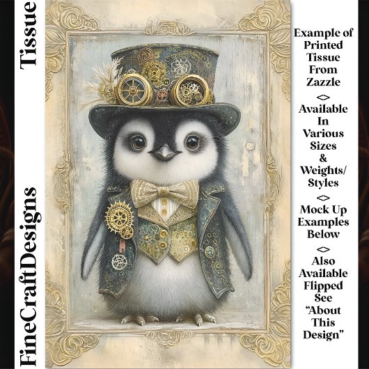 Victoriaans Steampunk Baby Penguin DL3L Decoupage Tissuepapier