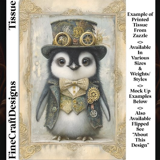 Victoriaans Steampunk Baby Penguin DL3R Decoupage Tissuepapier