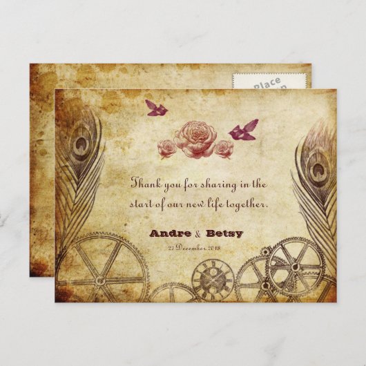 Victoriaans Steampunk Bedankt Briefkaart (Voorkant / Achterkant)